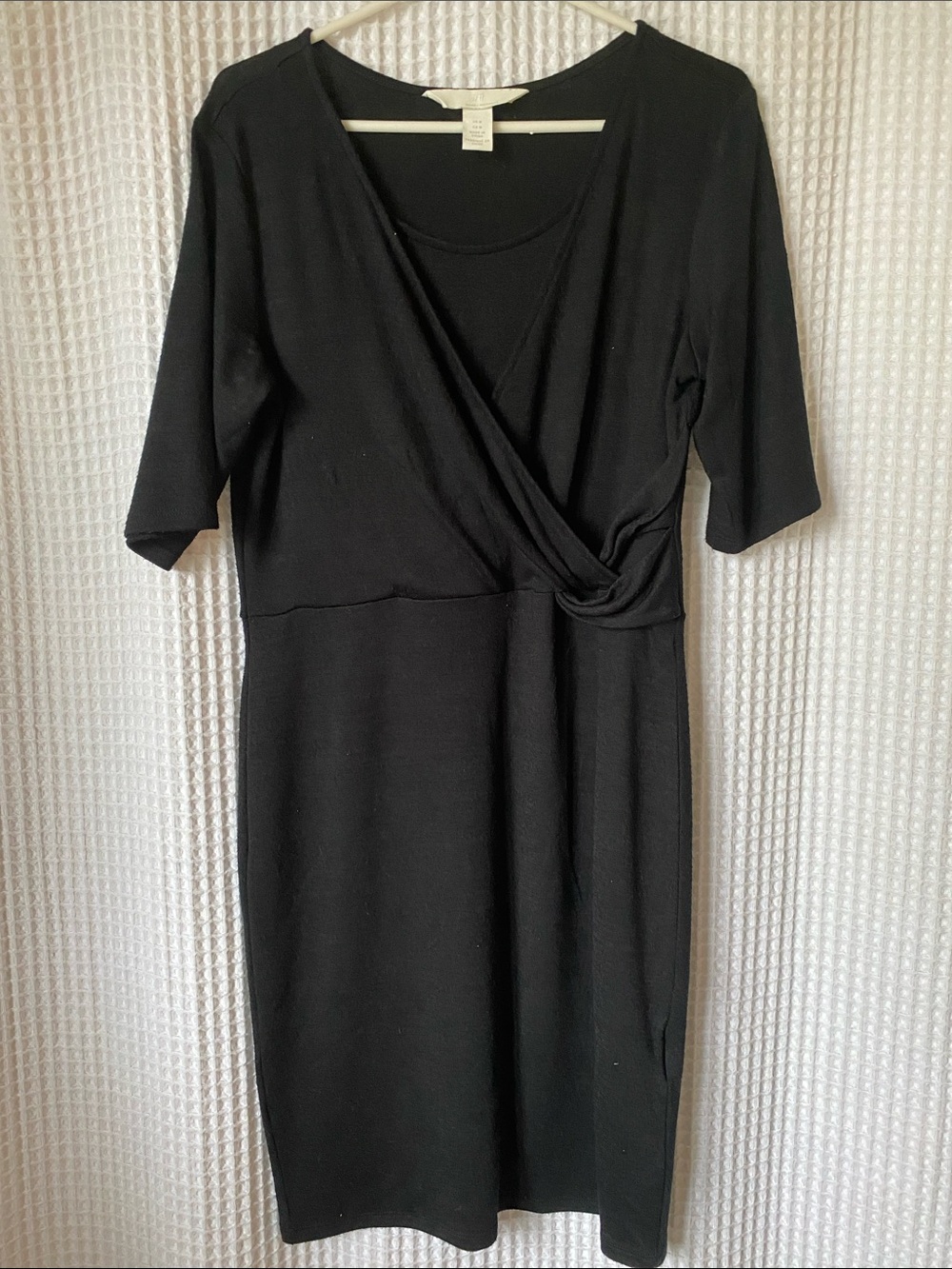 H&M Nursing Friendly Black Faux-Wrap Midi Dress with Elbow Sleeves